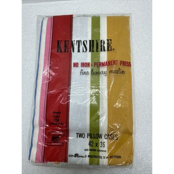 Vintage Kentshire Luxury Muslin 2 Pillow Cases 42x36 MCM Stripes No-Iron USA - Picture 1 of 4